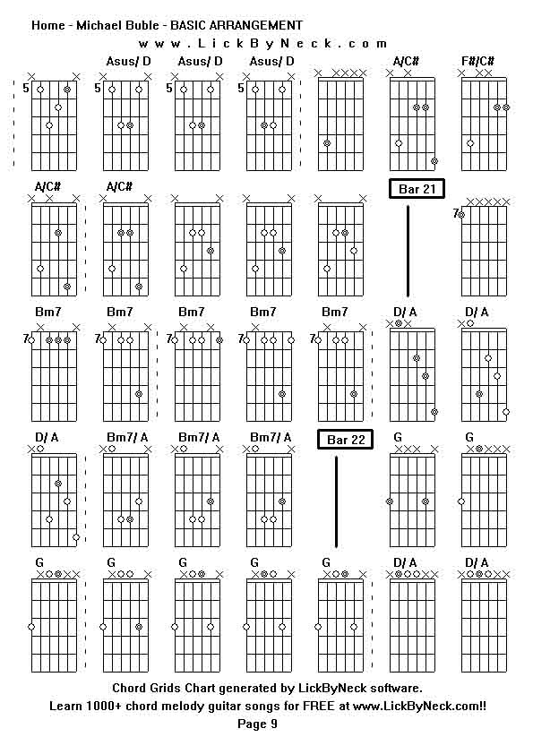 Chord Grids Chart of chord melody fingerstyle guitar song-Home - Michael Buble - BASIC ARRANGEMENT,generated by LickByNeck software.